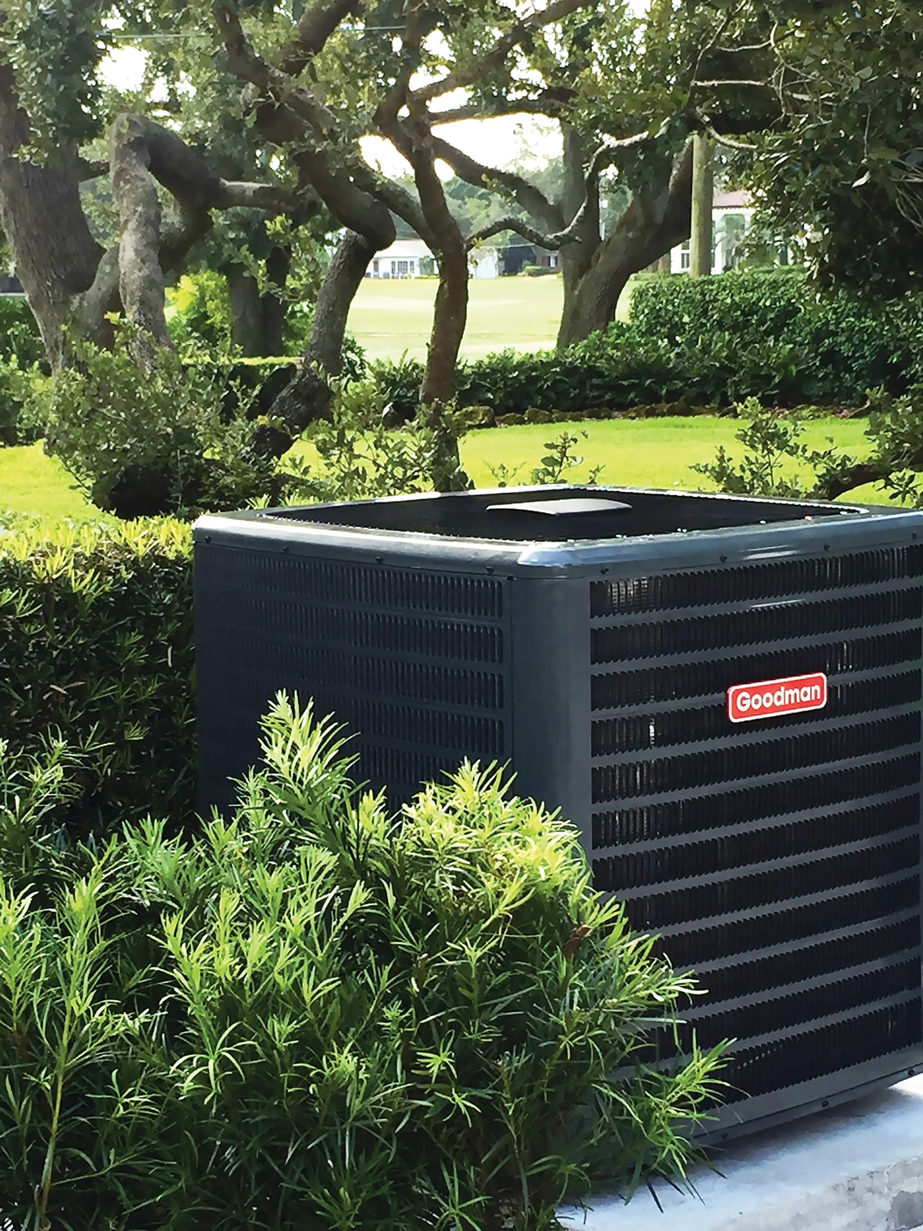 goodman ac unit with trees